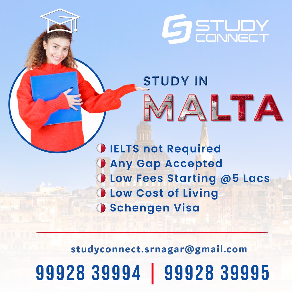 Dreaming of studying in the picturesque landscapes of Malta? 🌅📚 Explore the golden opportunities with Study Connect Overseas Education Consultancy, Hyderabad SR Nagar. 

#StudyInMalta #GlobalEducation #MaltaAdventures #StudyInMalta #MaltaEducation #StudyAbroadMalta #FYP