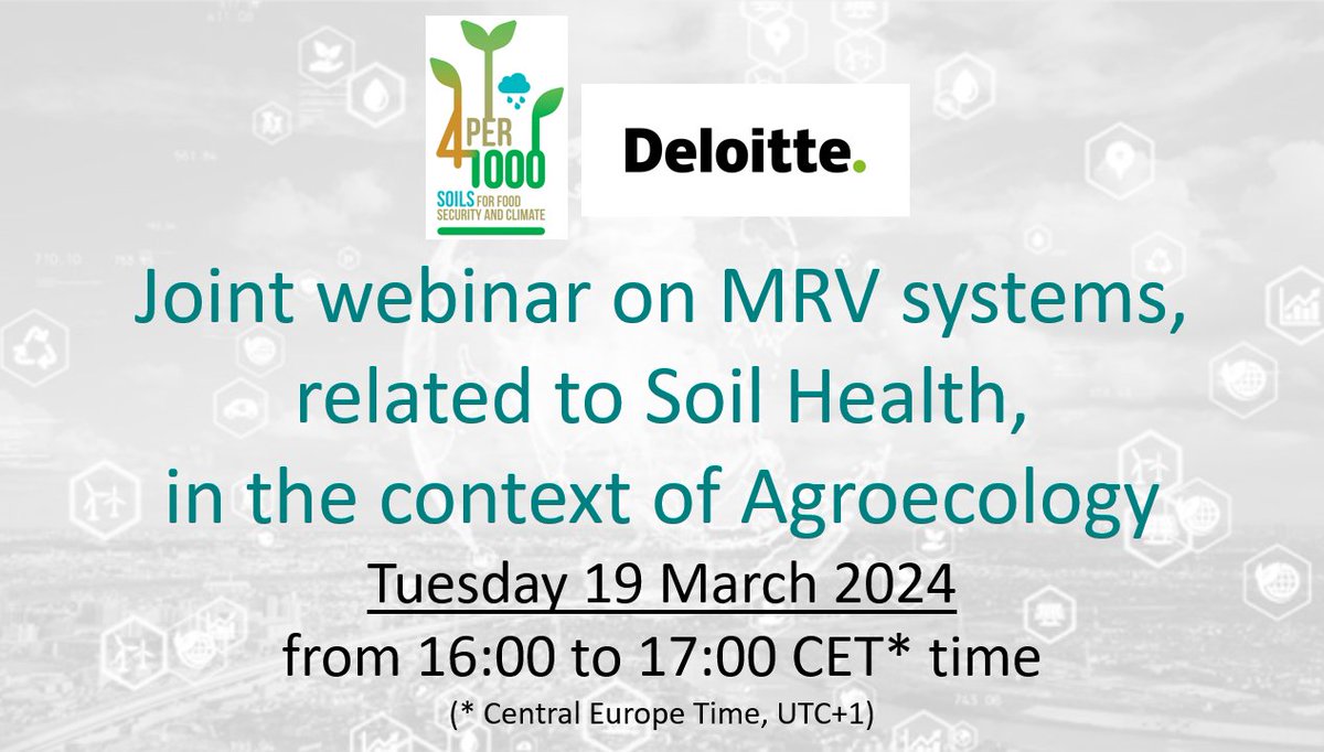 📢The @4per1000 Initiative and @DeloitteFrance will be hosting a webinar on MRV systems related to #SoilHealth in the context of #agroecology ! Register now, and join us online on March 19! 👉wiki.afris.org/x/c4GJD #carbon #climate