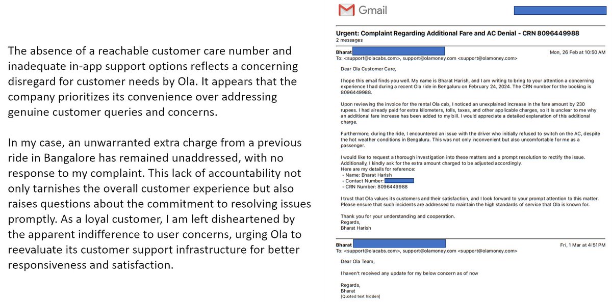 BharatHarish's tweet image. Disappointed with @Ola_Support @Olacabs for the lack of a customer care number and unaddressed overcharge issues. It&apos;s disheartening to feel unheard; customer support needs a serious revamp. #OlaCustomerExperience #CustomerServiceIssues