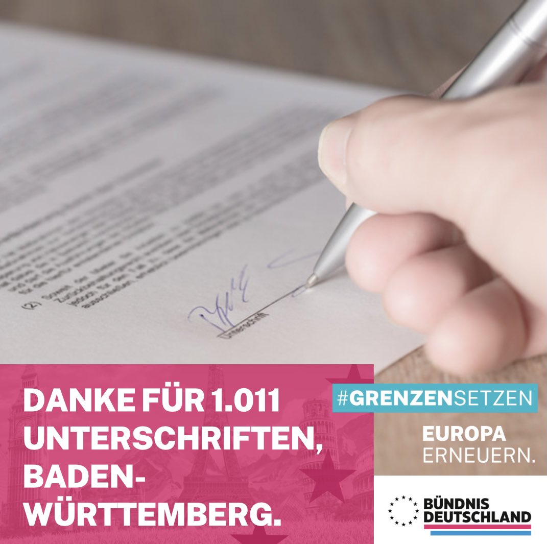 Danke für über 1.000
Unterschriften!

In Baden-Württemberg haben wir 1.011 Unterstützungsunterschriften 
zur #europawahl gesammelt - das ist einfach großartig 👏 

Ein riesiges Dankeschön an alle fleißigen Sammler 🩷🩵

#grenzensetzen 
#europa