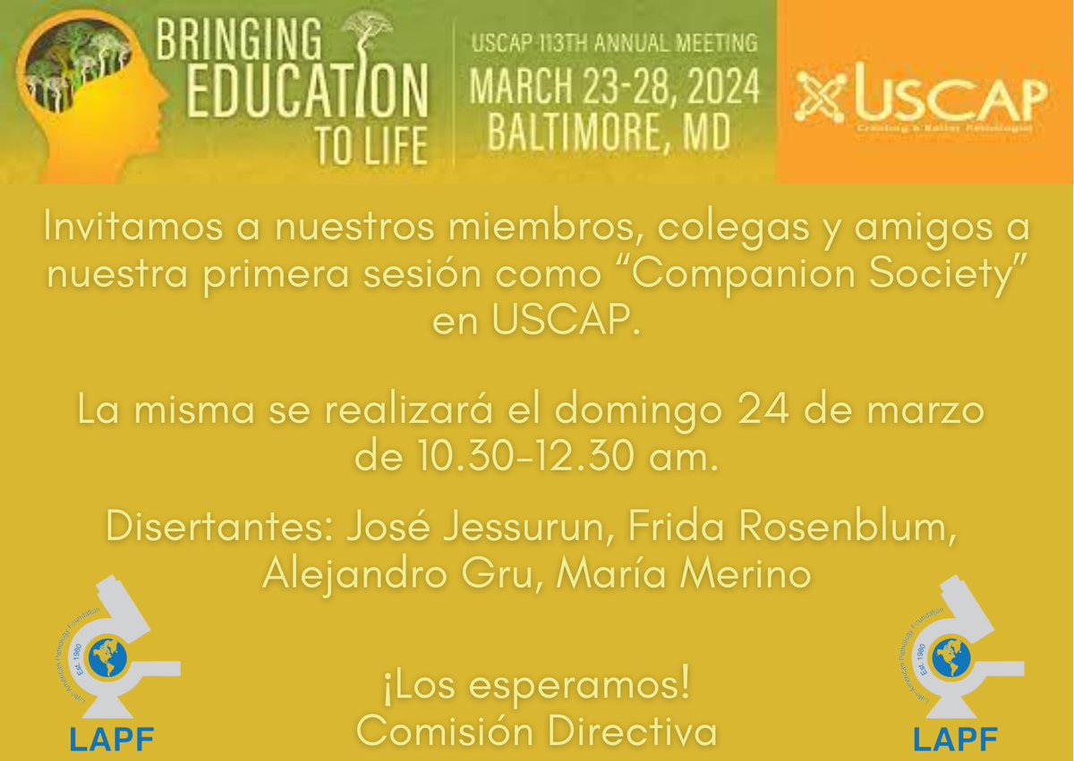 ¡Están todos invitados, los esperamos!
<a href="/Allende_DS/">Daniela Allende, MD MBA</a>
<a href="/Andres_Matoso/">Andres Matoso</a>
<a href="/CPHpath/">Carlos Parra-Herran MD</a>
<a href="/Andres_M_Acosta/">Andres Martin Acosta (Andy)</a>
<a href="/MarcosLepeMD/">Marcos Lepe, MD</a>
<a href="/DrMedeirosPath/">Fabiola Medeiros, MD</a>
<a href="/FridaRosenblum/">Frida Rosenblum</a>
<a href="/alegru18/">Alejandro Gru (Ale)</a>