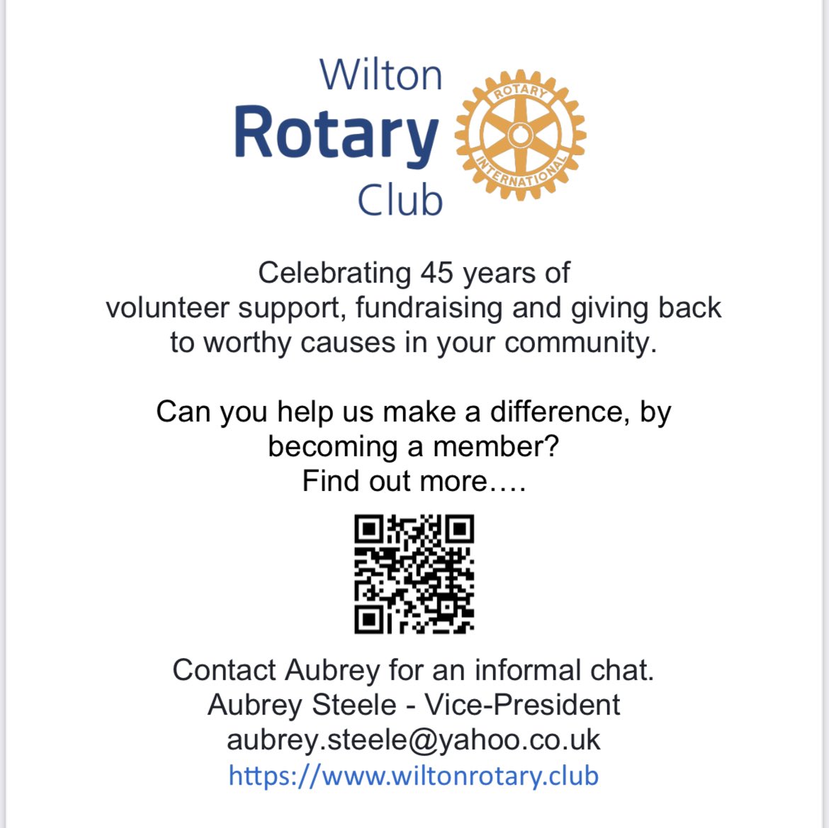This year we celebrate 45 years since we were chartered &amp; 45 years of supporting our community. If you would like to hear more about us and what we do, please contact us.