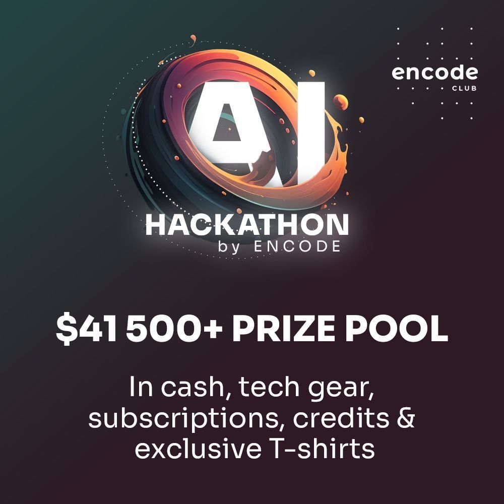 encodeclub's tweet image. 🚨 #AIHackLondon with prizes in cash, tech gear, subs, credits &amp;amp; t-shirts!

Huge thanks to our amazing partners #NordSecurity, @virtuals_io, PL Architect (@ProtocolLabs), @dfinity, @solana (@SuperteamUK), @wearehealthily, @StabilityAI &amp;amp; CuAI Ethics.

🔗 encode.club/ai-hackathon