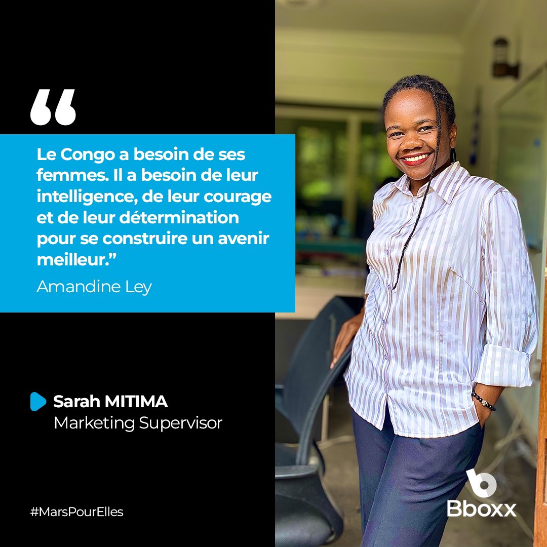 Ce lundi, notre Superviseur marketing, Sarah Mitima nous rappelle qu’investir dans les femmes est un investissement intelligent et rentable pour le développement de la RDC.

Bon début de semaine.

#Bboxxrdc #MarsPourElles