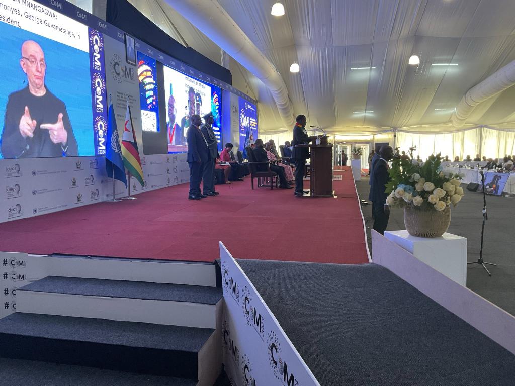 His Excellency President DR Emmerson Mnangagwa is addressing the UNECA Conference in Victoria Falls .