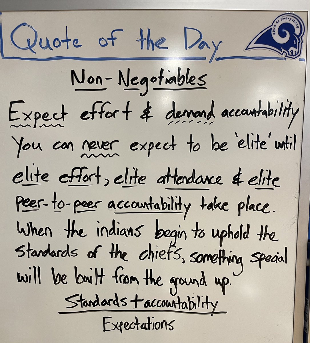 The non-negotiable(s) of success. Expect effort &amp; demand accountability. When peer-to-peer accountability becomes the norm, success will become the standard