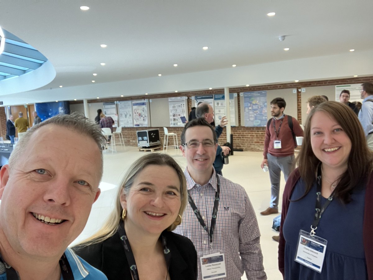 A reunion (L-R) with Profs Spencer and Mancini with ex SDDC member Dr Lewis Pennicott and SDDC chemist Claire Adcock at #Fragments24 in Cambridge this week