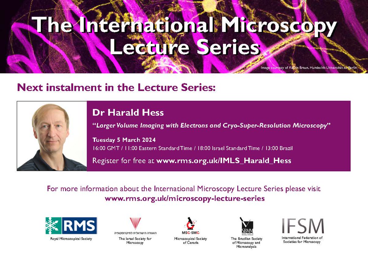 RMS (@royalmicrosoc) on Twitter photo 📢*TOMORROW - 5 MARCH*
Tomorrow's instalment of the International Microscopy Lecture Series #MicroscopyLectures features a talk from Dr Harald Hess.
Sign up (FREE) - and listen to Harald in recent conversation with
<a href="/Eric_Betzig/">Eric Betzig</a>
rms.org.uk/rms-event-cale… 📢*TOMORROW - 5 MARCH*
Tomorrow's instalment of the International Microscopy Lecture Series #MicroscopyLectures features a talk from Dr Harald Hess.
Sign up (FREE) - and listen to Harald in recent conversation with
<a href="/Eric_Betzig/">Eric Betzig</a>
rms.org.uk/rms-event-cale…
