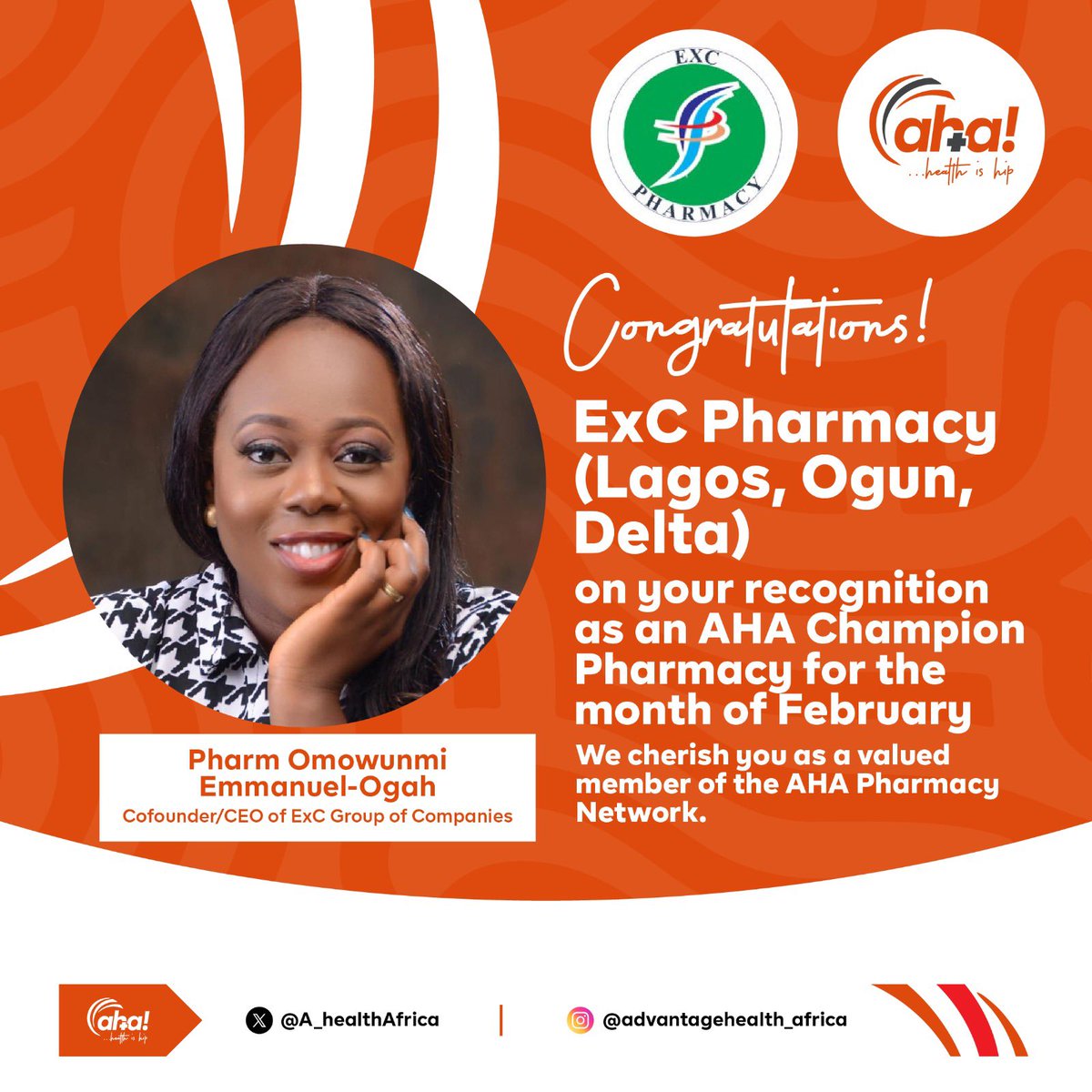 🎉 We are delighted to announce the Aha champions for February! 🎉

These pharmacies have shown their excellence and passion in providing the best care for their customers. We are proud to have you as part of our Aha family. 👏

#AhaChampions #AhaPharmacy #HealthIsHip