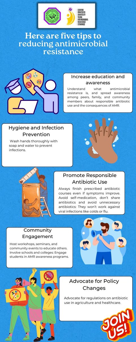Five Tips To Reducing Antimicrobial Resistance!!!
Learn and share these vital tips to combat antimicrobial resistance.Together, we can preserve the effectiveness of antibiotics for generations to come. 💊💡 
#HealthcareTips
#AntibioticsAwareness 
#AMR 
#PublicHealthmatters