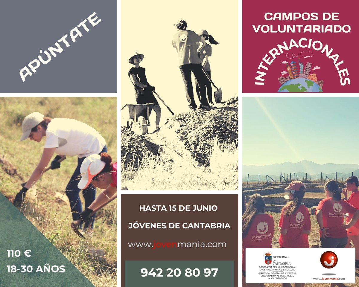 Campos de #Voluntariado Internacionales 2024: Abierta la inscripción para jóvenes de #Cantabria 
🗓️ Solicitud de plazas hasta el 15 de junio
Toda la info. y cómo apuntarte en jovenmania:
✍️ bit.ly/49yXgBt