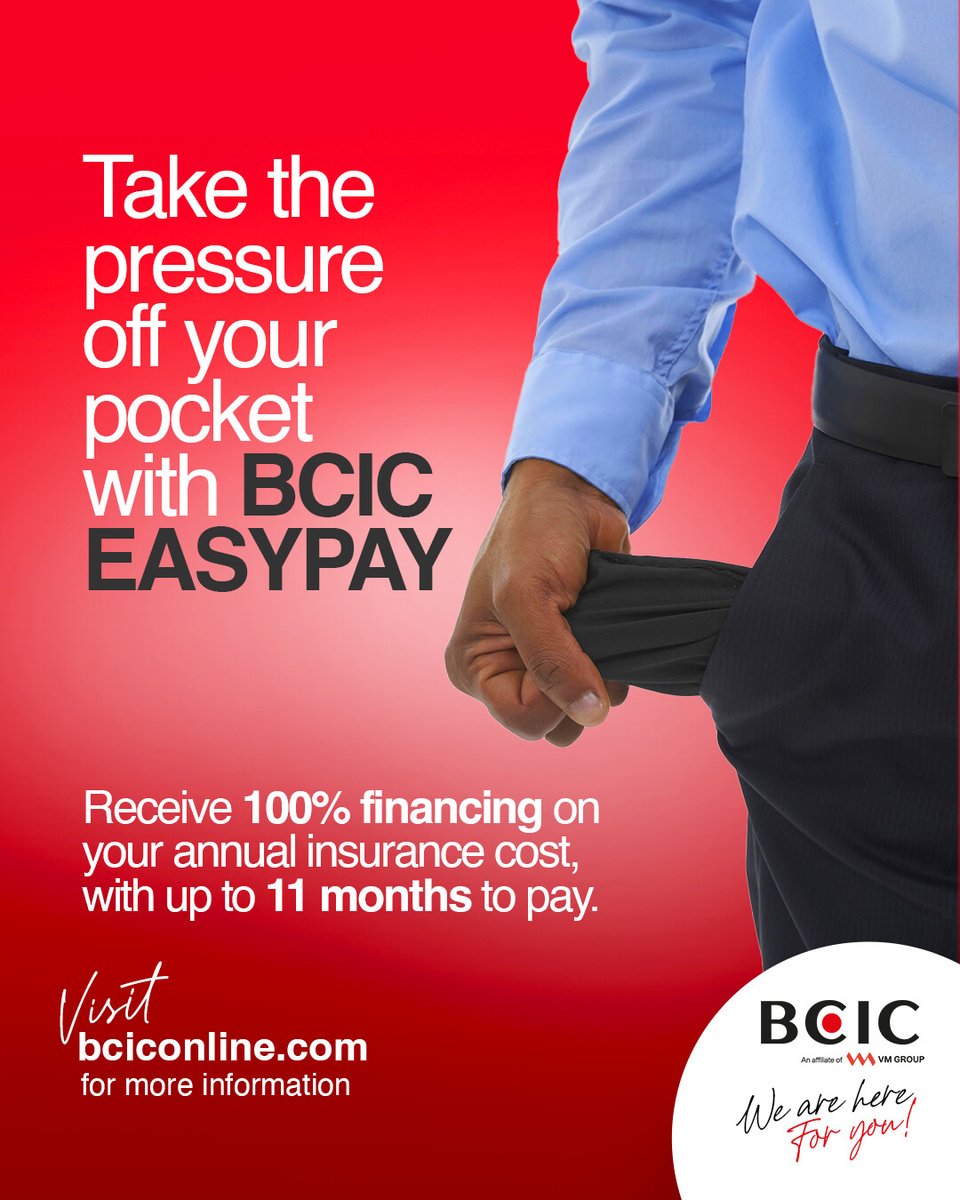 With BCIC EASYPAY you can receive 100% financing on your annual insurance cost, with up to 11 months to pay. 

BCIC We are here for you!
#bcic #bcicinsurance #insurance #easypay