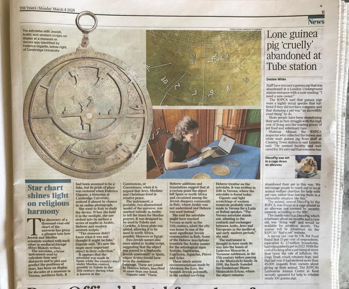 When astrolabes make half a page on The Times @thetimes @Cambridge_Uni @CamHistory #astrolabe #histsci #histastro