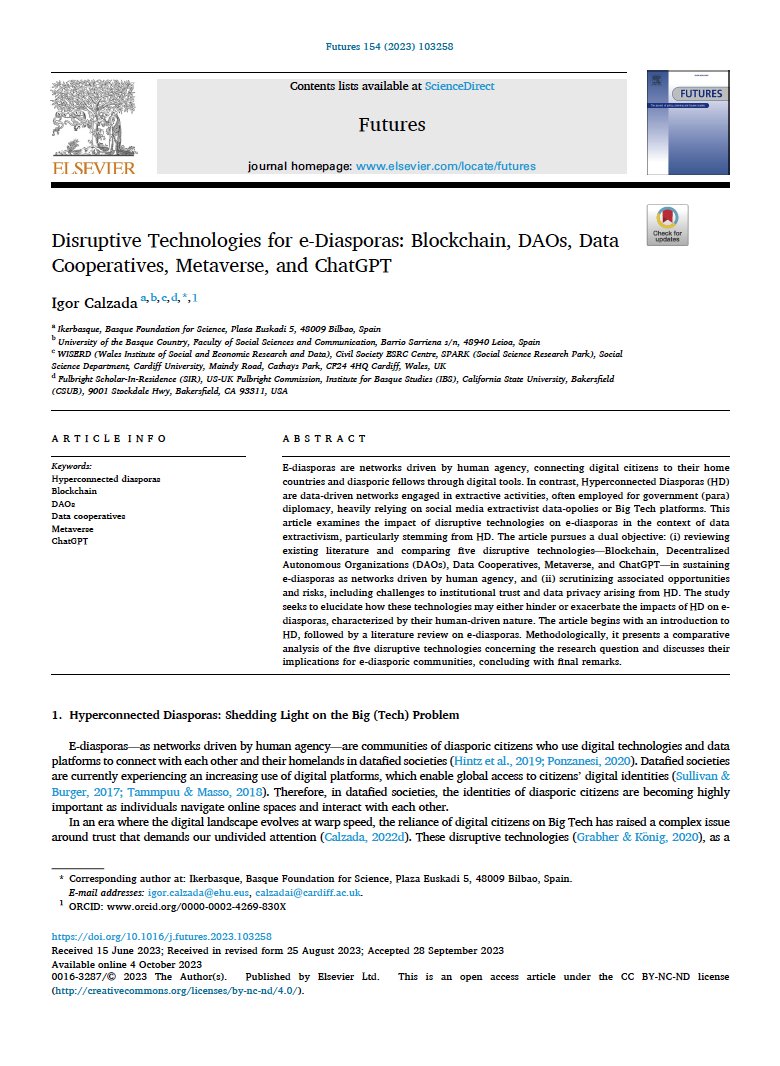 🤔But...

How are #Blockchain #DAOs #DataCooperatives #Metaverse #ChatGPT, as disruptive and emerging #technologies stemming from the tsunami of #AI, affecting/influencing (diasporic) citizens, #data, #privacy, and extractivism?

👉 sciencedirect.com/science/articl… #OpenAccess 

3/N