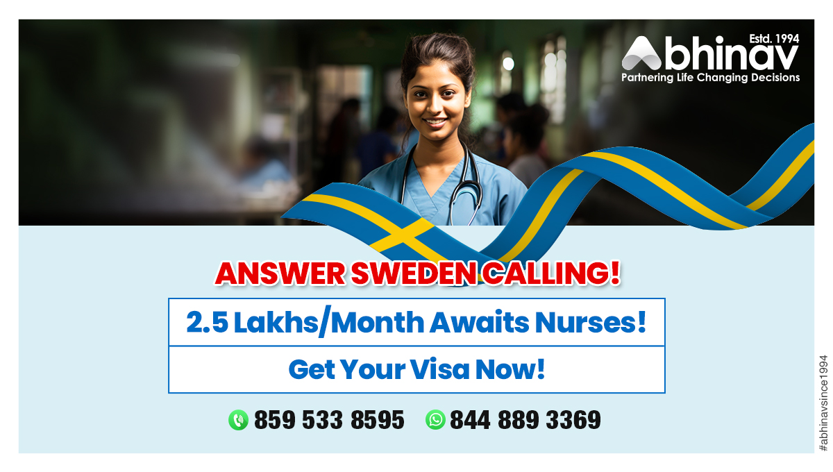 Sweden Calling All Nurses! Earn Minimum 2.5 Lakh per month! 

Kickstart Your Process Today: bit.ly/3Tij9iu.

For more information call us at +91-8595338595.

#NursesinSweden #NursingAbroad #SwedenNursing #NursingCareerinSweden #CareerOpportunity #SwedenNursing