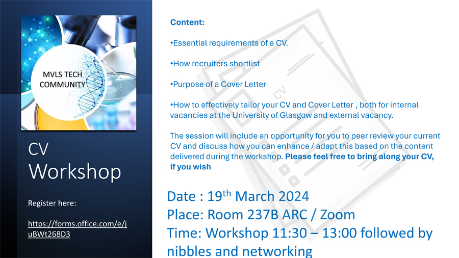 📢Calling all @UofGTechnicians CV workshop 19th March 11.30am - 1pm👇Register here: forms.office.com/e/juBWt268D3
