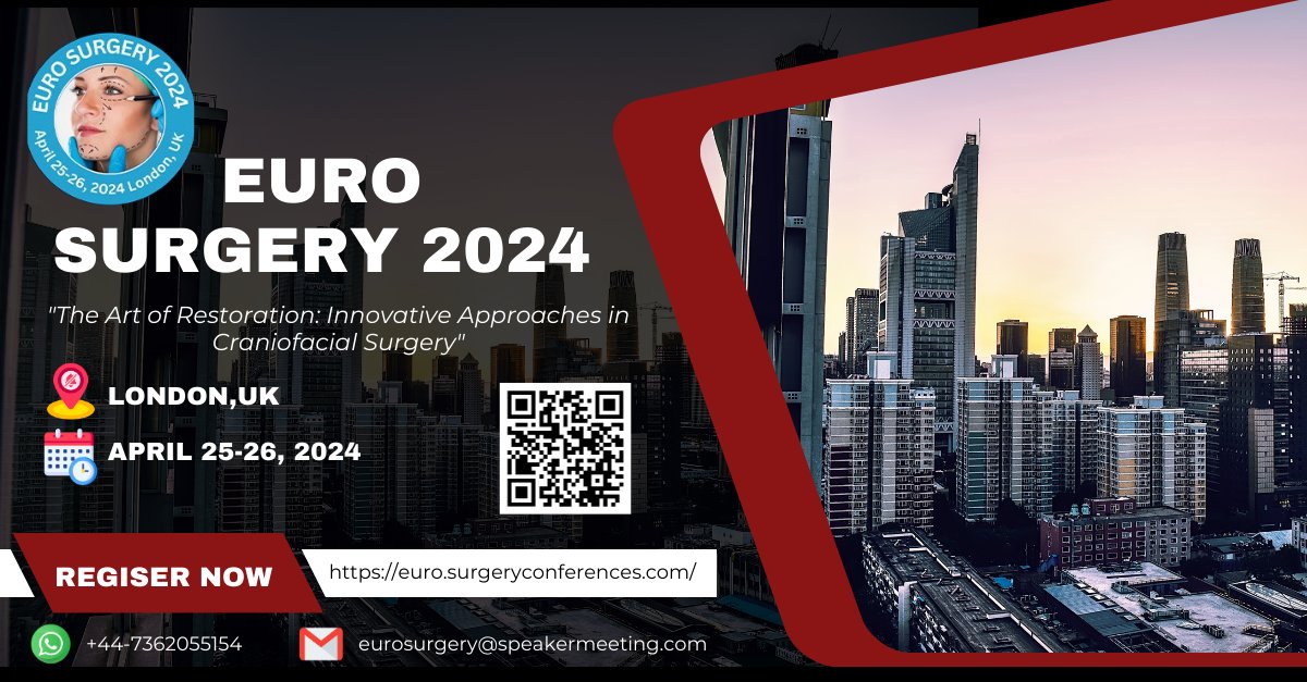 Join me at the Euro Surgery Conference in London, UK, on April 25-26, 2024! promises to be enlightening. Let's explore new horizons in surgery together!
For more information: euro.surgeryconferences.com
WhatsApp: +44-7362055154
#EuroSurgeryConference #CraniofacialSurgery #LondonUK