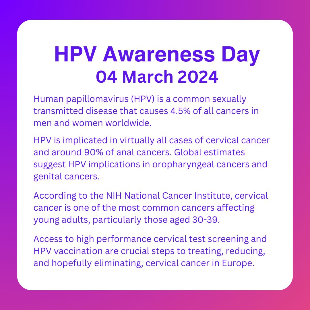 STRONG AYA (@strong_aya) on Twitter photo Today is HPV Awareness Day. This common infection accounts for 4.5% of cancers worldwide, and, crucially, nearly all cases of cervical cancer, one of the most common cancers affecting AYAs.
Learn more about HPV in Europe via <a href="/EuropeanCancer/">European Cancer Organisation</a>'s report: europeancancer.org/2-standard/111…. Today is HPV Awareness Day. This common infection accounts for 4.5% of cancers worldwide, and, crucially, nearly all cases of cervical cancer, one of the most common cancers affecting AYAs.
Learn more about HPV in Europe via <a href="/EuropeanCancer/">European Cancer Organisation</a>'s report: europeancancer.org/2-standard/111….