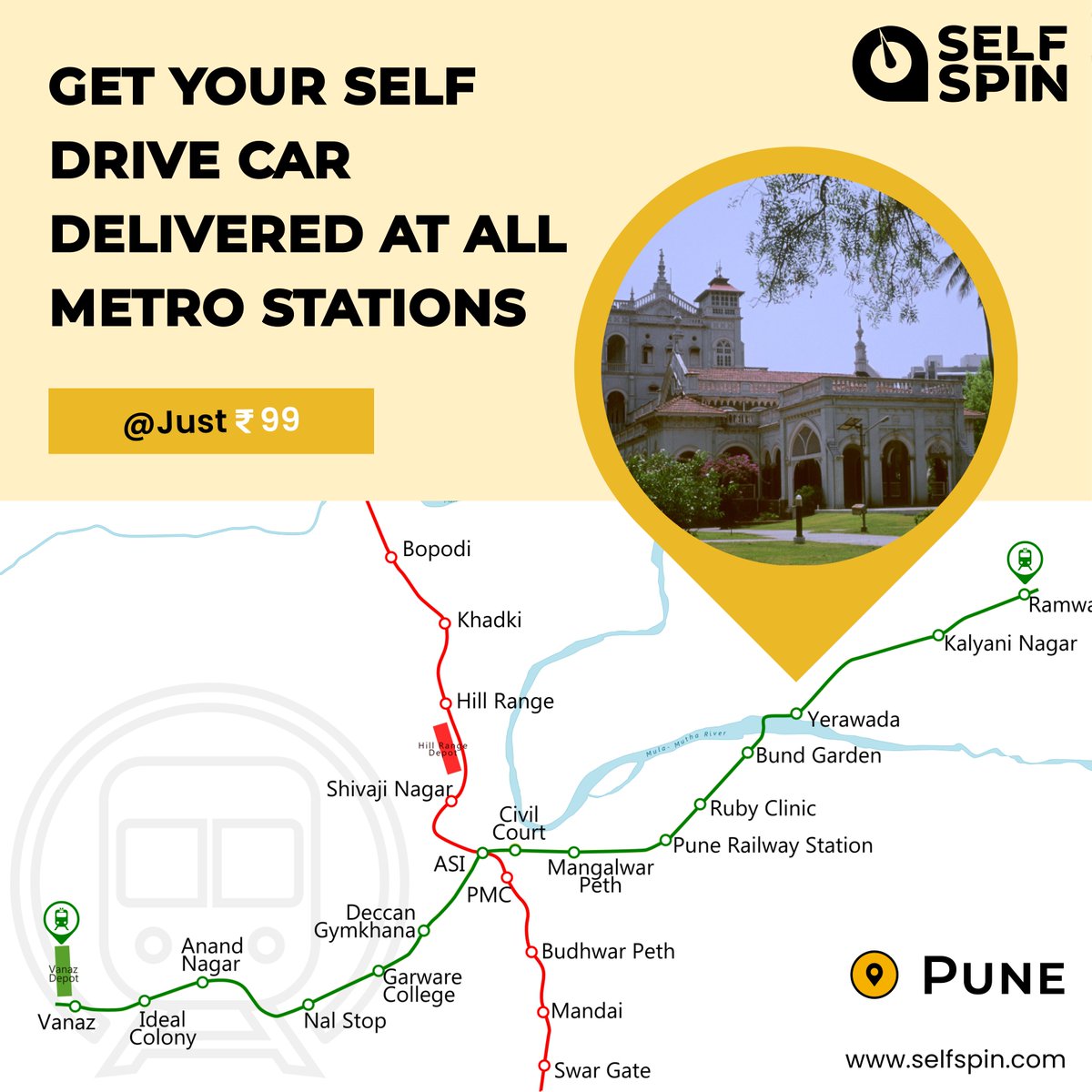 Experience Freedom: Your Self-Drive Car Awaits at Every Metro Station!🚗🚇

#SelfSpin #Pune #Bengaluru #RentalServices #CarRental #BookNow #Metro #PuneMetro #PublicTransport #ConvenientCommute #MetroRide #SelfDrive #AnytimeAnywhere