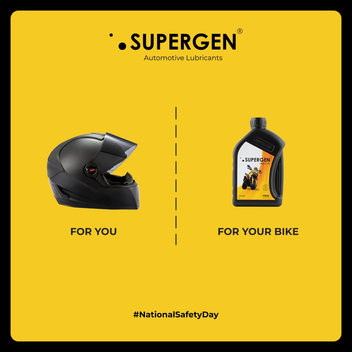 Supergen_India's tweet photo. Protecting what matters the most - your safety and your bike's, this National Safety Day. Buckle up with a helmet for yourself and Supergen for your bike's safety.
#supergen #nationalsafetyday #safetyday2024 https://t.co/SPI9leH3jh