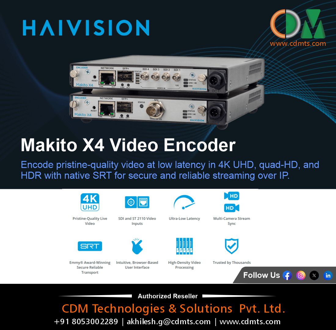 CDMTS's tweet image. Makito X4 Video Encoder...
#videoencoder #video #4KUHD #Haivision #livestreaming #broadcasting #enterprise #Livevideo #ENCODER #highquality #defense #SDI #Reliability #security #videoapplication #cdmts #cdmtechnologies #cdmgroup #Makito