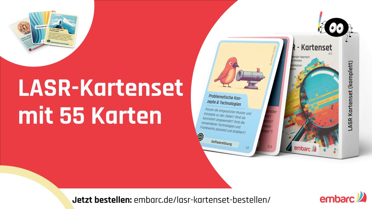 LASR - unser leichtgewichtiger Review-Ansatz zur Identifizierung von Schwächen und Potenzialen in Softwarelösungen. Nutzt den Pre-Mortem-Ansatz &amp; unser #LASR-Kartenset mit konkreten Risikoarten als Ideengeber🃏💡- jetzt bestellen: 🔗 kurzelinks.de/bapy