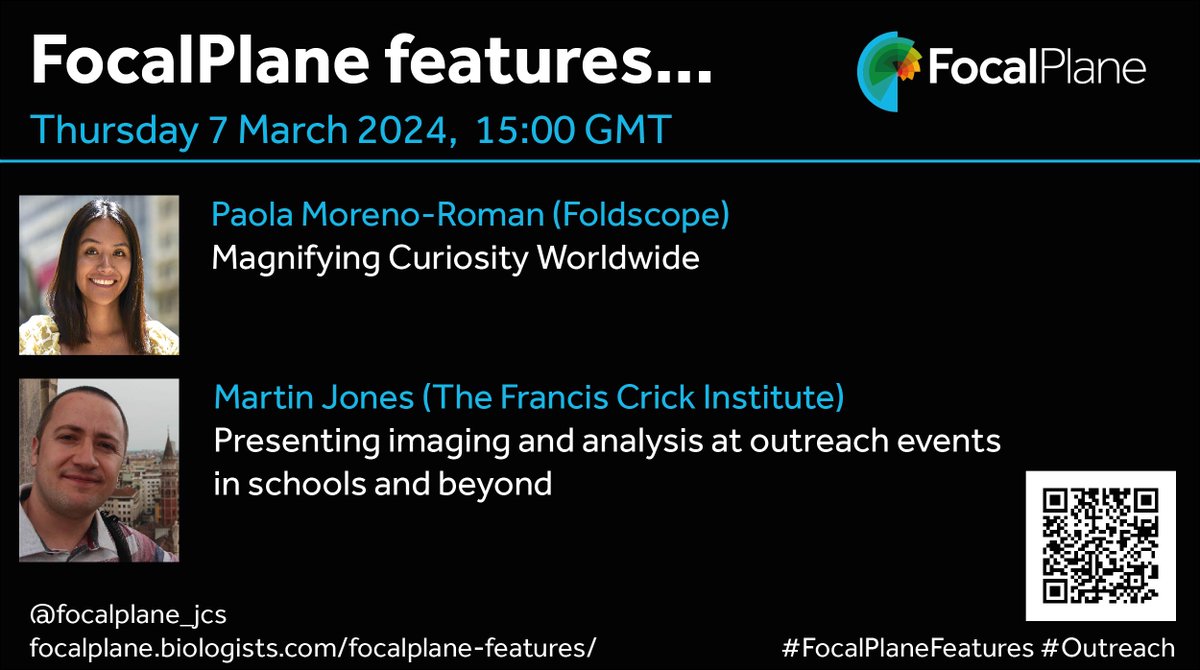 FocalPlane features… returns! This Thursday we focus on outreach projects with talks from @paolamr90 & @martinjones78. They'll be sharing top tips for setting up microscopy-based outreach projects & we’ll have plenty of time for questions. Register here: us02web.zoom.us/webinar/regist…