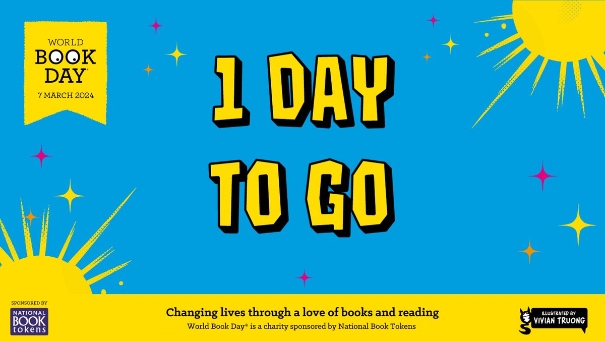 One day to go until #WorldBookDay!🥳 The clock is ticking, but there's still time to find a way to celebrate with us. 📚Choose a £1/€1.50 books 📆 Join live online events 🎨 Activities bank 🎧 Free audiobooks worldbookday.com