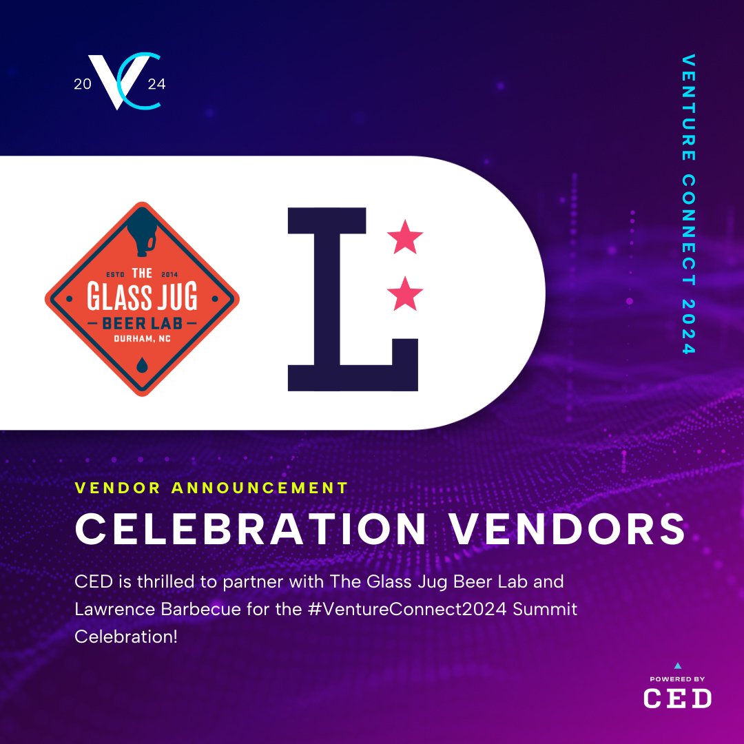 CED is thrilled to partner with The Glass Jug Beer Lab and Lawrence Barbecue for the #VentureConnect2024 Summit Celebration!

Register now for the 2024 Venture Connect Summit + Celebration on March 20 - 21! cednc.org/venture-connec…