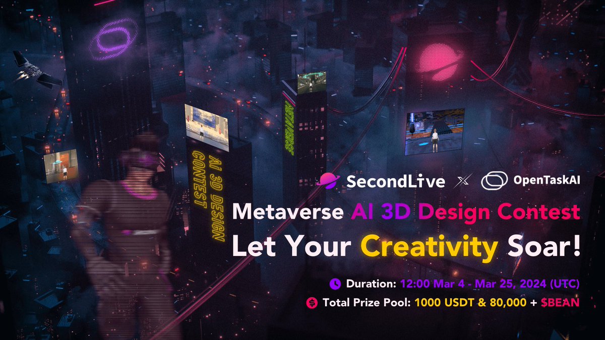 SecondLiveReal's tweet image. 🚀 Join the #SecondLive x @OpenTaskAI Utopia Metaverse AI 3D Design Contest and unleash your creativity! Create stunning 3D models inspired by the Utopia Metaverse theme using SecondLive's AIGC Toolkits. 

🗓 Contest Duration: Mar 4 - Mar 25

💰 Amazing Rewards: 1000 USDT &amp;amp;…