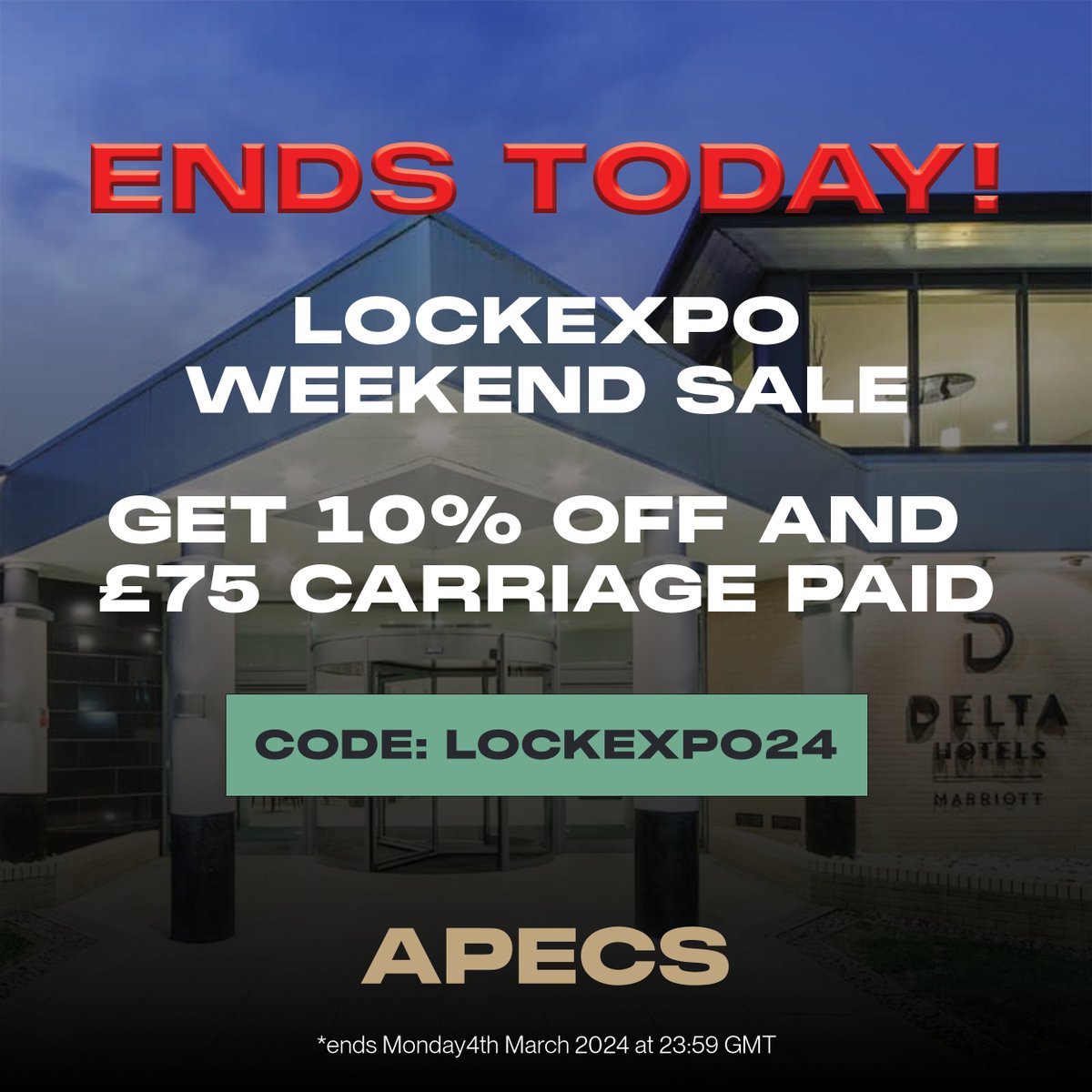 🎉 We hope everyone enjoyed the LockExpo this year! 🎉 Just a quick reminder: today is the LAST DAY to snag our exclusive discount! Don't miss out on savings for across all of the APECS range. Hurry, time's running out! ⏳ #APECS #LastChance #DiscountEndDate #Lockexpo24