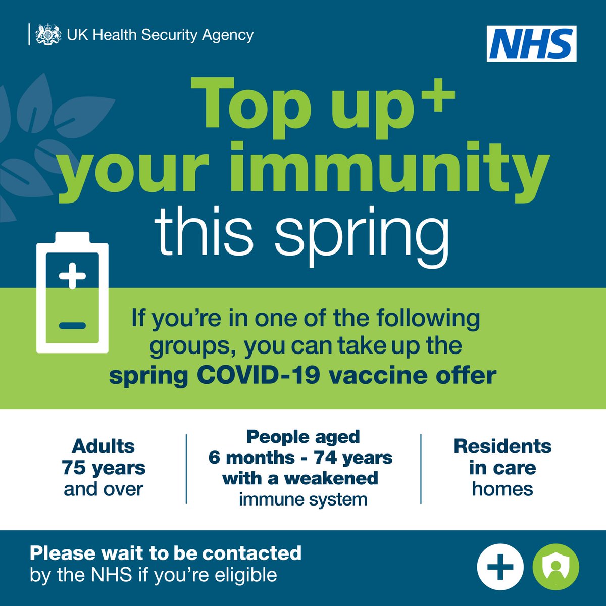 🌼 This spring, booster Covid-19 vaccinations will be available for those who need it most. 💉People aged 75 & above, care home residents & those with a weakened immune system will be contacted when it's their turn to receive the booster. For info visit: orlo.uk/Covid_19_Vacci…