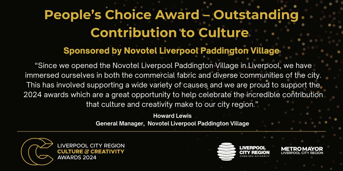 #LCRCultureAwards | Lovely message from our People's Choice Award sponsor @novotellivpaddingtonvillage . Thank you for your contribution to the 2024 LCR Culture and Creativity Awards.
