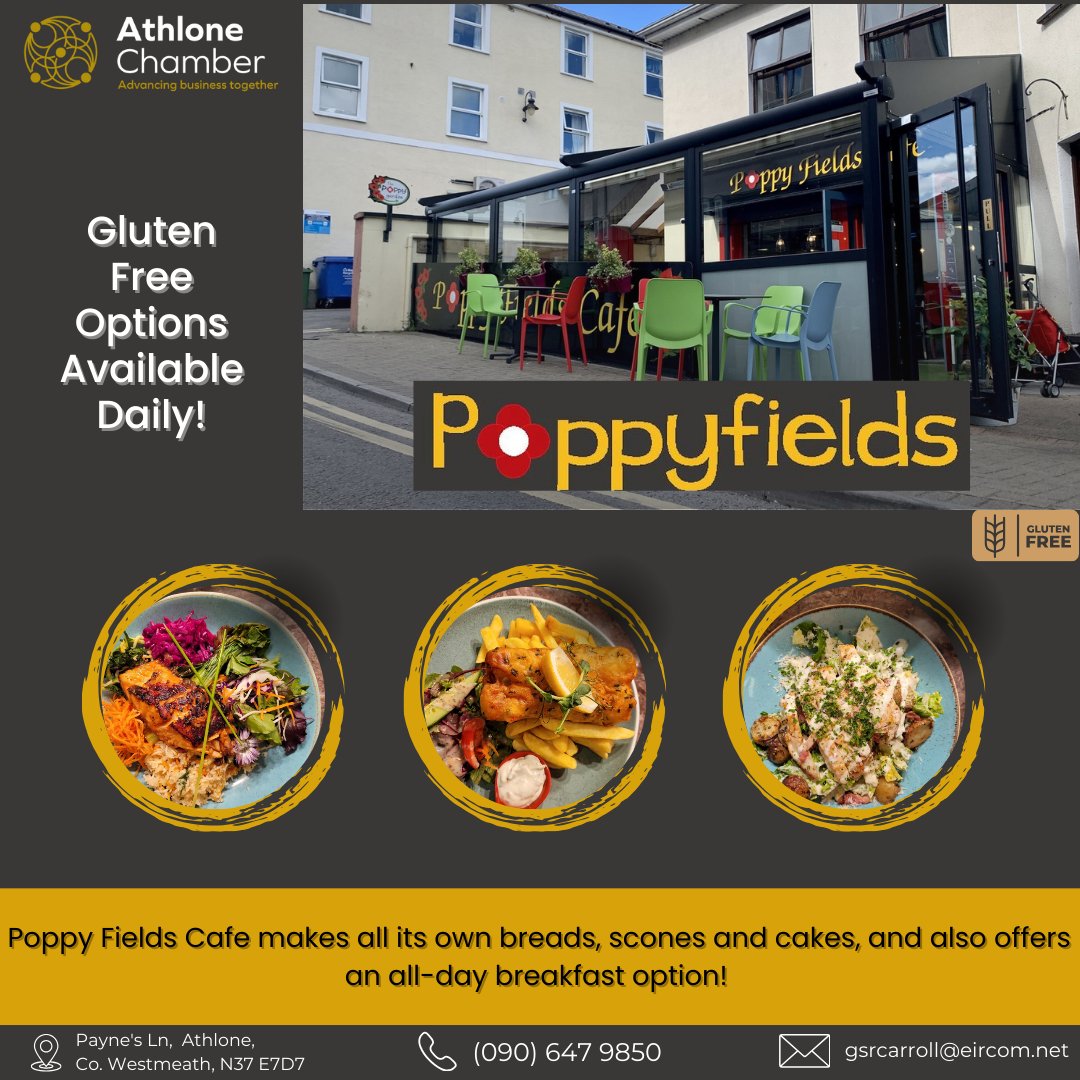 Excited to feature Poppy Fields Café this week! They craft delicious breads, scones & cakes with an all-day breakfast menu and gluten-free options. Thanks to @DolanGeraldine and her team for catering our recent Business After Hours. Visit for a delightful dining experience!📌