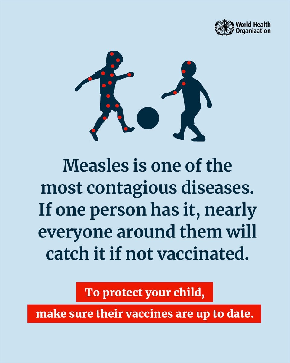 #Measles cases are on the rise. ↗️ It’s one of the most contagious diseases. If one person has it, nearly everyone around them will catch it if not vaccinated. To protect your child, make sure their vaccines are up to date. More information👉 bit.ly/3X3NaTx