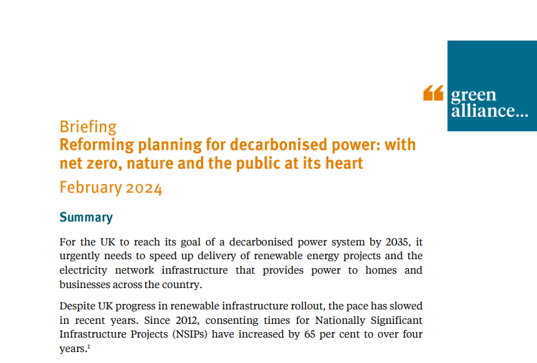 In our latest briefing, @sophieoconnell_ and @JohannBeckford explain what needs to change to reform planning for a future power system that prioritises people, nature and the climate 🏘️🐦☀️ green-alliance.org.uk/briefing/refor…