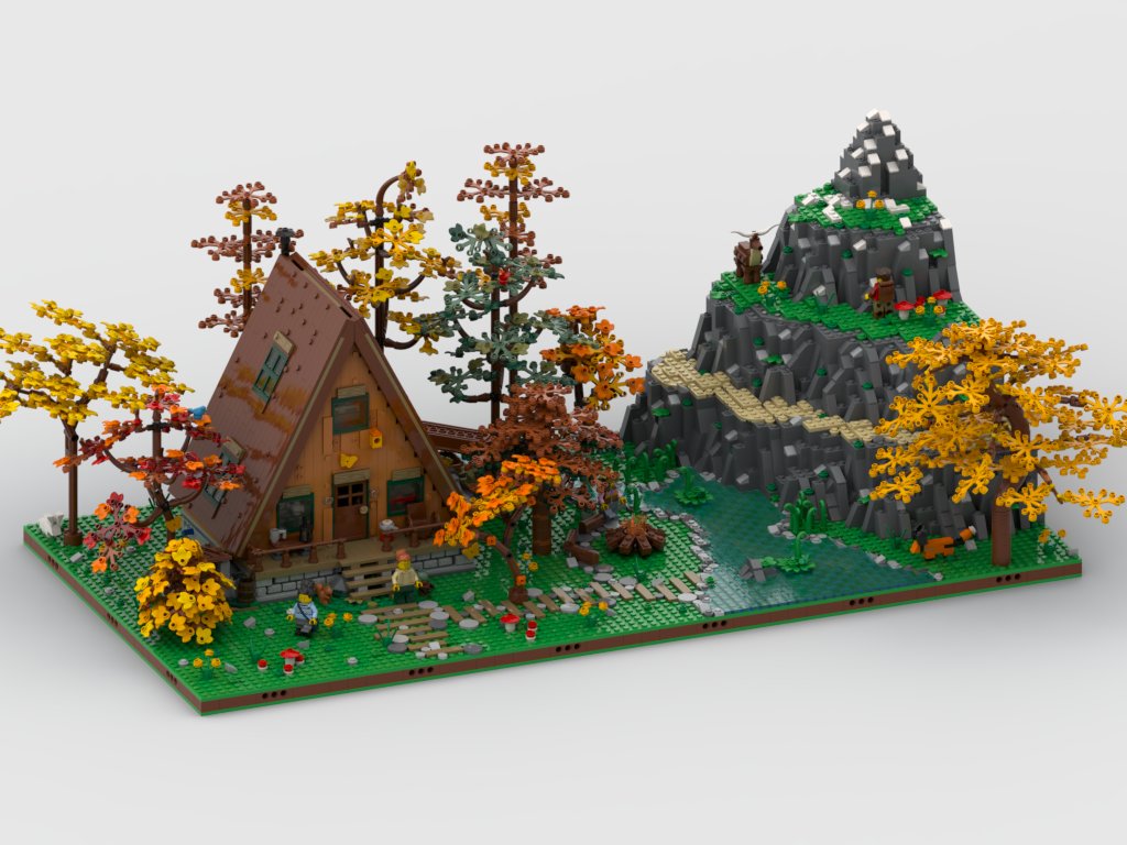 Nature Diorama + Display for set 21338 A-Frame Cabin I chose to use the 21338 A-Frame Cabin set and create a rich and lively forest environment for it. Hope you like it 🙂 Instructions available here: tinyurl.com/fk93h799 #Legocabin #Lego21338 #Legodisplay #Legomoc #MOC