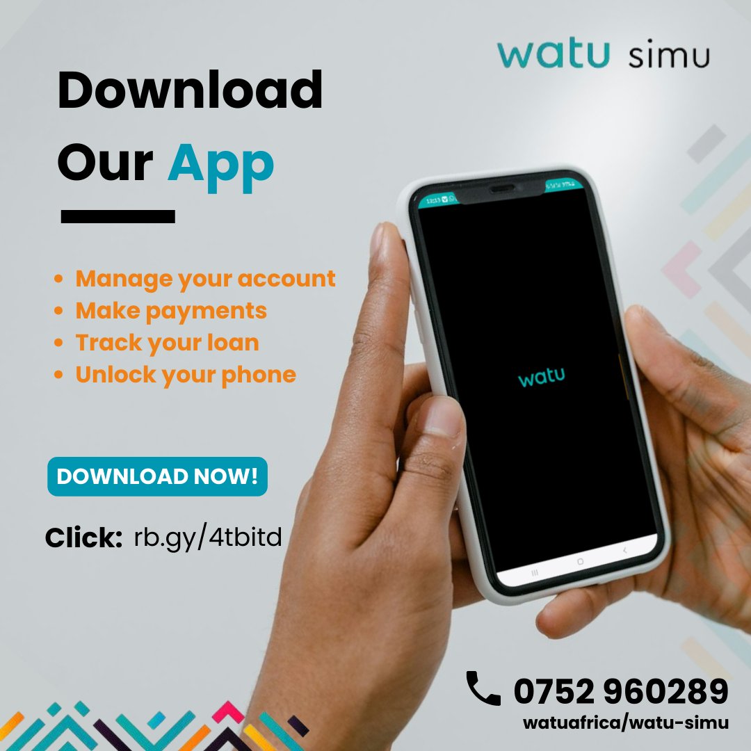 Managing your account, making payments and tracking your loan has been made simpler.

Download our Watu App today. Click the link:  rb.gy/4tbitd