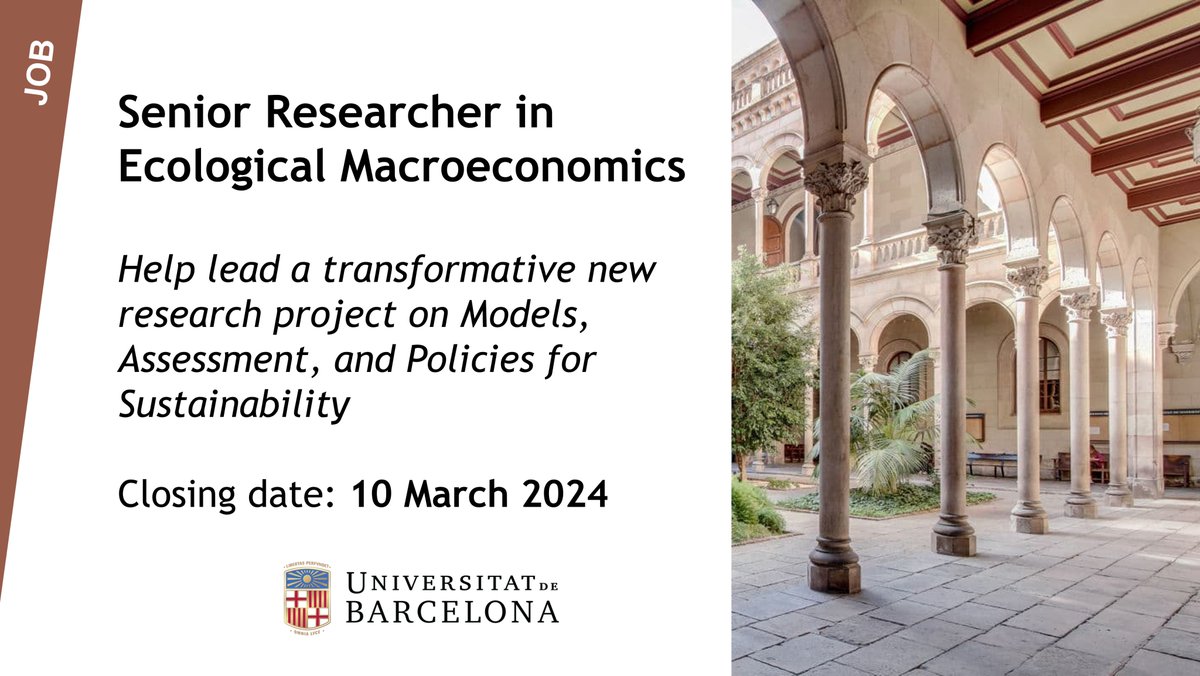 We're looking for an outstanding post-growth researcher to help lead our major new project on Models, Assessment, and Policies for Sustainability. And we're offering a 4-day workweek! Check out the job description, and please circulate widely: ecolecon.eu/senior-researc…