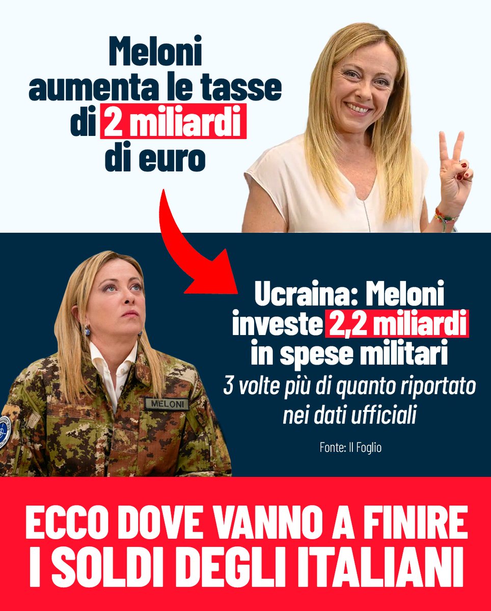 Mov5Stelle's tweet photo. Le famiglie italiane non arrivano a fine mese ma per Meloni la priorità è finanziare le lobby delle armi. https://t.co/TacCRX89Rm