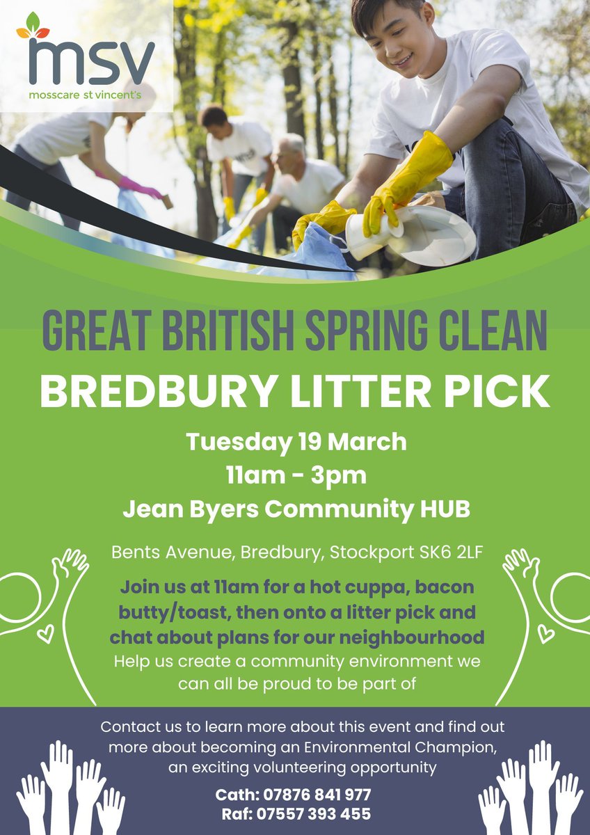 Join us for a litter pick at our Jean Byers Community Hub in Bredbury on 19th March 11am - 3pm. We will be sharing plans for the neighbourhood and talking about ways you can get involved as an Environmental Champion #KeepItClean 💚 🧡 💛