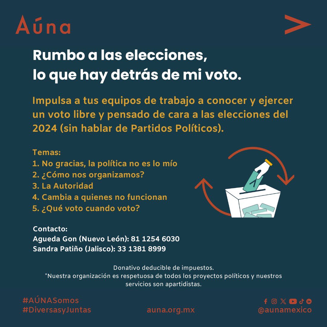 ¡Contáctanos ya! 

Infórmate, informa a tu equipo, a tu empresa, tu escuela, grupo de vecinas, club de amigos, conoce todo lo que tienes que saber para ejercer tu derecho a votar con claridad. 

Si te informas, tienes el poder en tus manos.