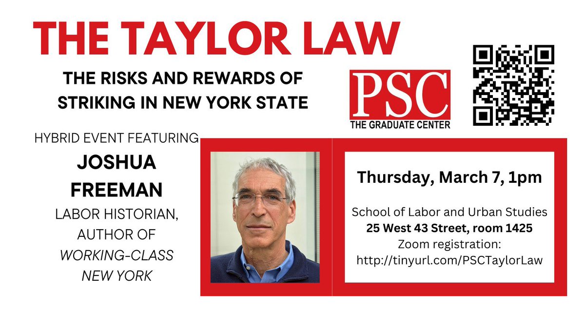 The Taylor Law is an anti-labor, repressive law that makes striking illegal for workers in the public sector. As union members we should know what that means for us and how to organize against it. Learn from one of its foremost experts on Thursday!