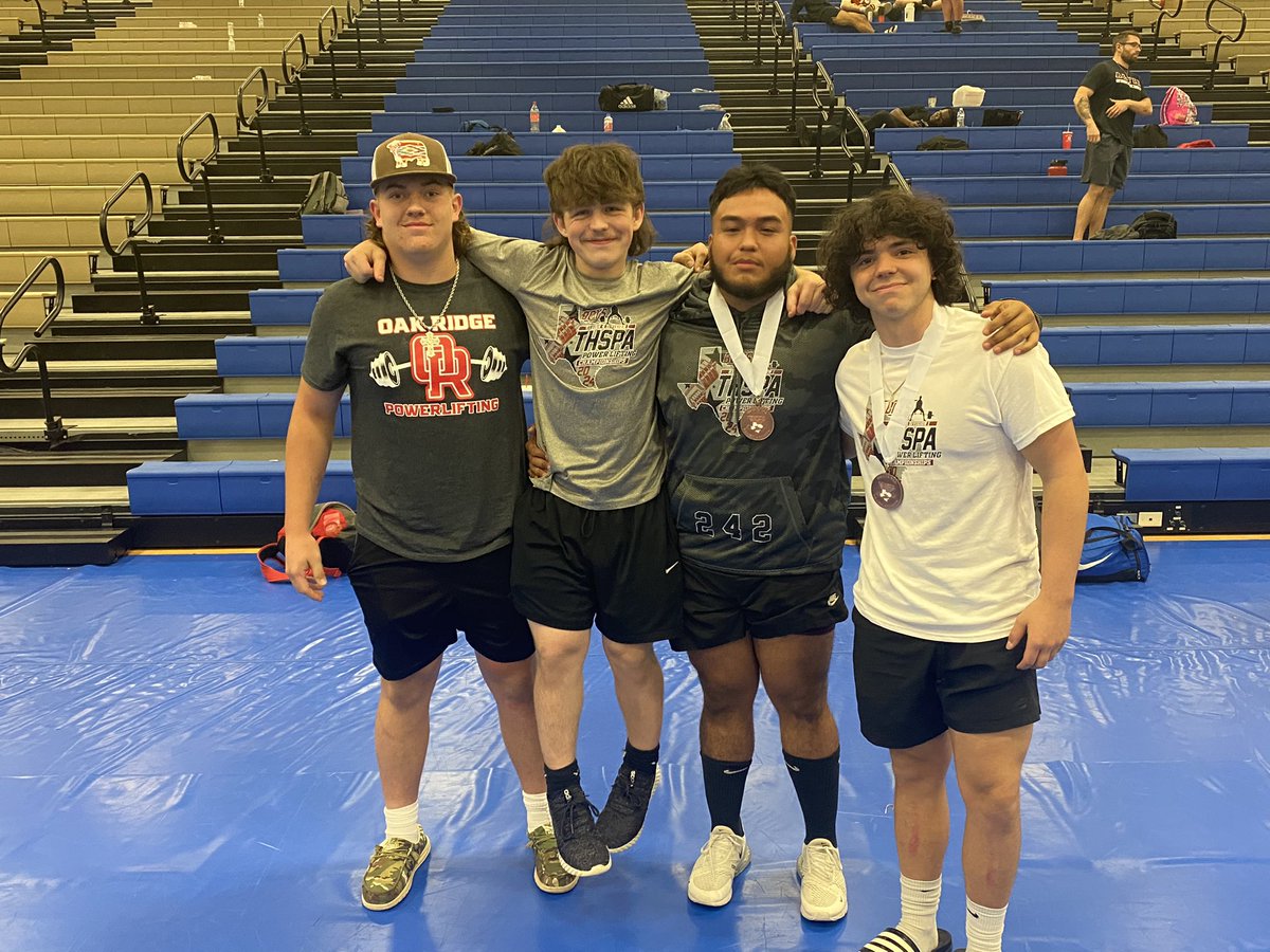 Oak Ridge Powerlifting is sending 4 lifters to the State Meet. Caleb Henderson (148lb) set a new Region 4 Bench Press record of 375lbs, Colton Olsen finished 5th, and Nick Perez 4th!