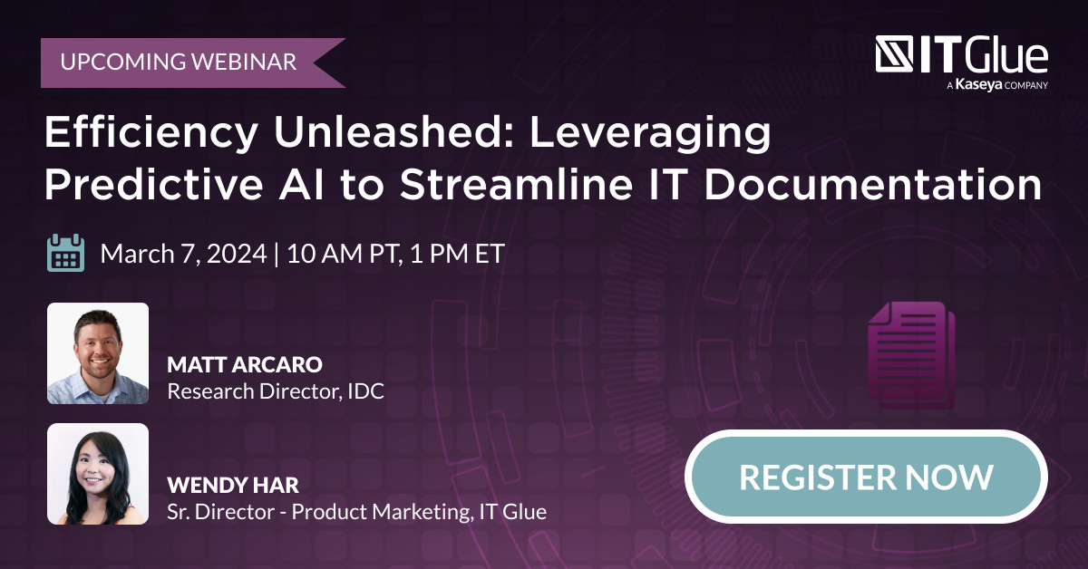 Register for our webinar, Efficiency Unleashed: Leveraging Predictive AI to Streamline IT Documentation, on March 7 at 10 AM PT  to learn how intelligence and predictive AI can be harnessed to revolutionize the way we document and manage IT processes: bit.ly/3Ih4YE8