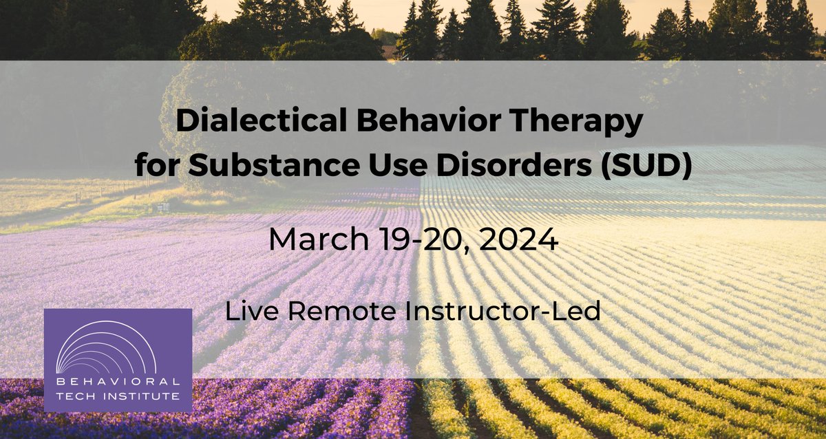 ~Last Chance to Sign Up~

Join Trainers Nick L. Salsman and Laurence Katz for this event, intended for those who have prior knowledge of #DBT and who want to learn how to implement a DBT-SUD program.

Register: behavioraltech.org/store/event/20… 

#behaviortherapy #behavioralhealth
