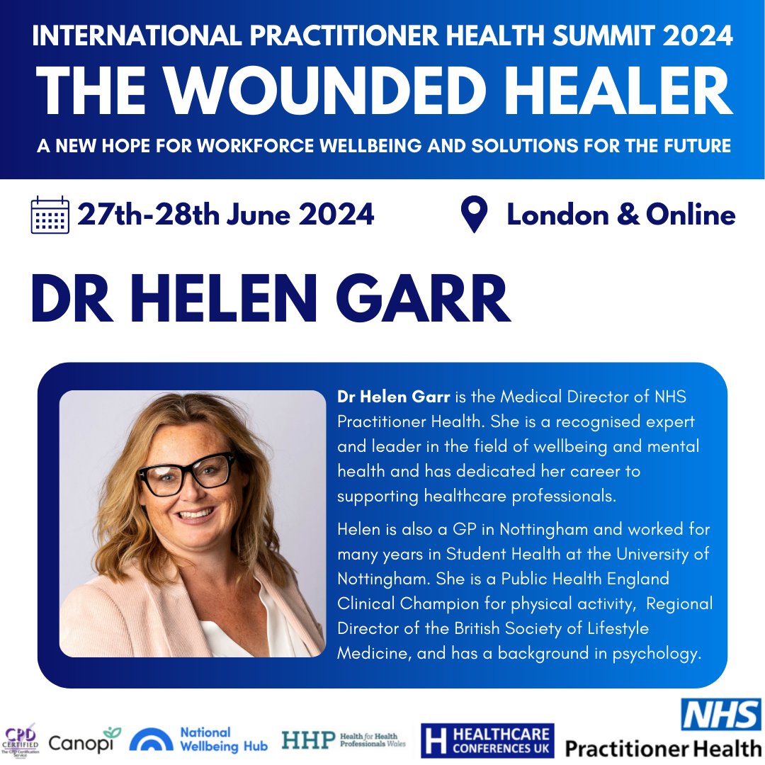 Dr Helen Garr, a Medical Director at NHS Practitioner Health, will be speaking at The Wounded Healer summit in June! Book your place today: healthcareconferencesuk.co.uk/conferences-ma… #NHSPractitionerHealth #WoundedHealer24