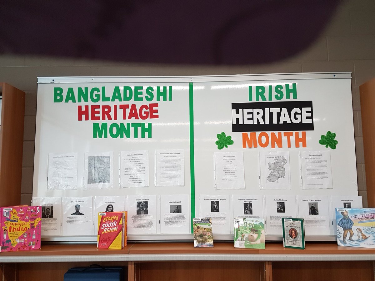 OODLibrary's tweet image. Welcome to March! Come check out the library display featuring some information on Bangladeshi and Irish heritage months. Will you learn anything new? @oodps1