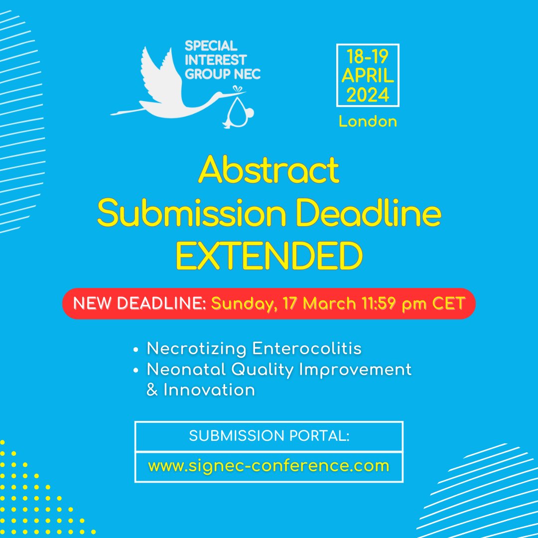 The deadline for submitting your groundbreaking research on #NecrotizingEnterocolitis and #NeonatalQualityImprovement & Innovation has been EXTENDED to March 17th, 11:59 PM CET! bit.ly/3tEk3Mt #Preganancy #birth #labor #newborn #childbirth #baby #obgyn #antenatal