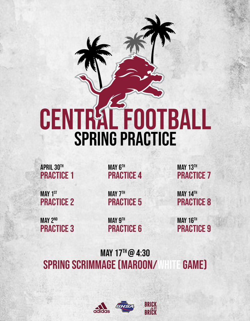 Save the Dates! 2024 Spring Practice *All Practices at 4pm 🧱 @NwGaFootball @RustyMansell_ @RecruitGeorgia @LionSportsCHS